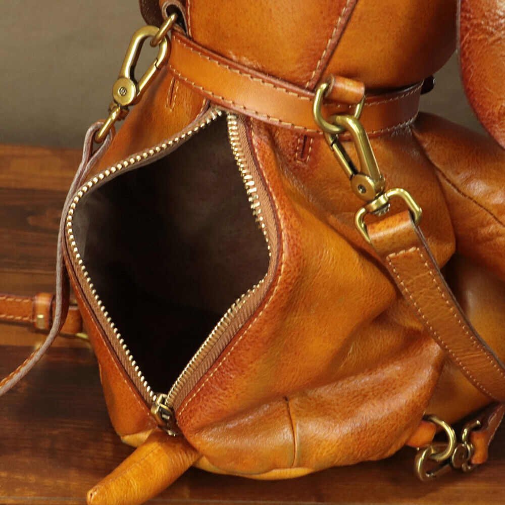 Genuine Leather Dog Backpack Purses for Women Retro Leather Rucksack Handmade 24Hr Smart
